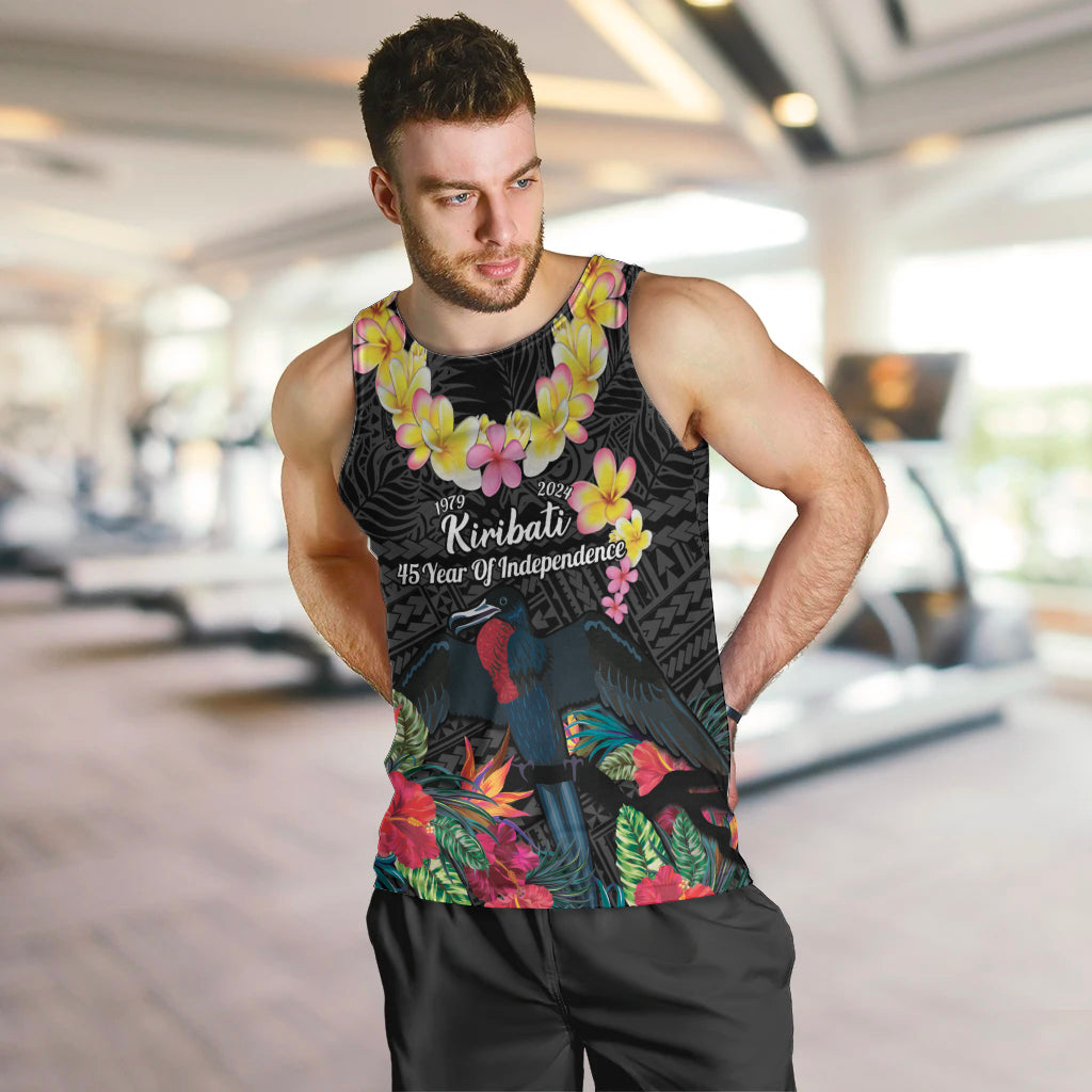 Kiribati Independence Day Men Tank Top Frigatebird Mix Tropical Flowers - Black Style