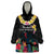 Kiribati Independence Day Wearable Blanket Hoodie Frigatebird Mix Tropical Flowers - Black Style