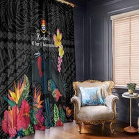 Kiribati Independence Day Window Curtain Frigatebird Mix Tropical Flowers - Black Style