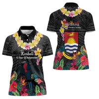 Kiribati Independence Day Women Polo Shirt Frigatebird Mix Tropical Flowers - Black Style