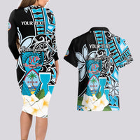 Personalised Guam Liberation Day Couples Matching Long Sleeve Bodycon Dress and Hawaiian Shirt 80th Anniversary Chamorro Latte Stone With Guasali Flowers LT14 - Polynesian Pride