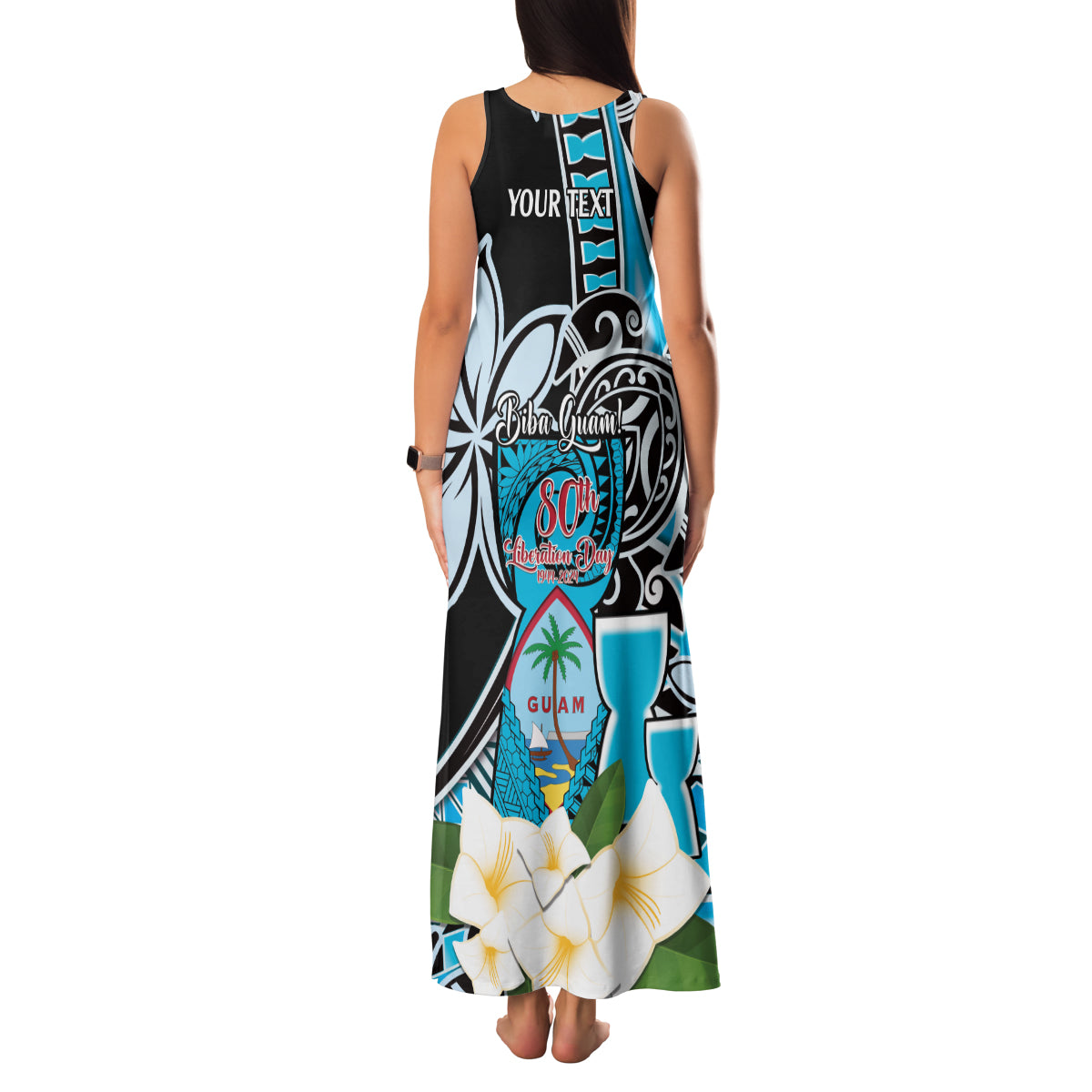 Personalised Guam Liberation Day Family Matching Tank Maxi Dress and Hawaiian Shirt Chamorro Latte Stone With Guasali Flowers