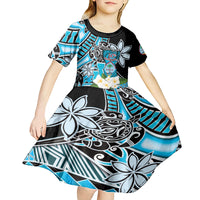 Personalised Guam Liberation Day Kid Short Sleeve Dress Chamorro Latte Stone With Guasali Flowers