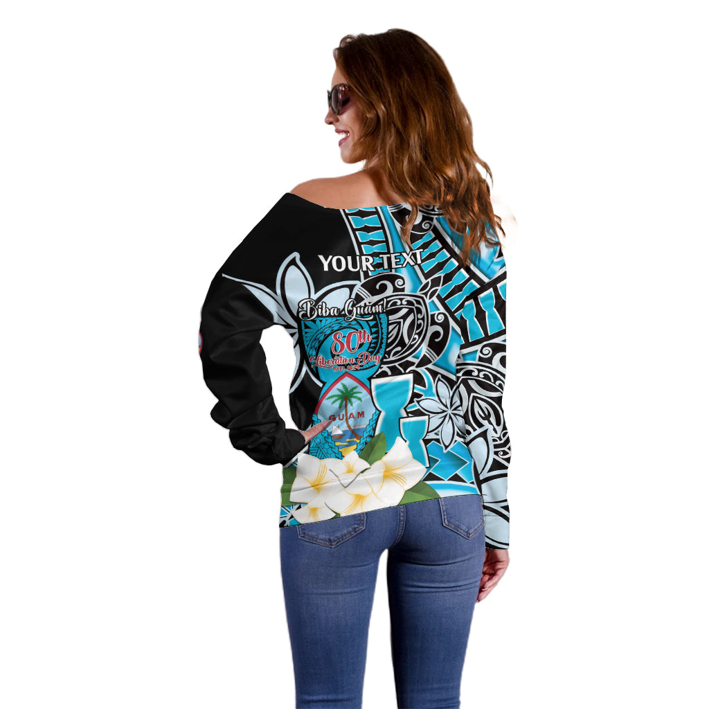 Personalised Guam Liberation Day Off Shoulder Sweater Chamorro Latte Stone With Guasali Flowers