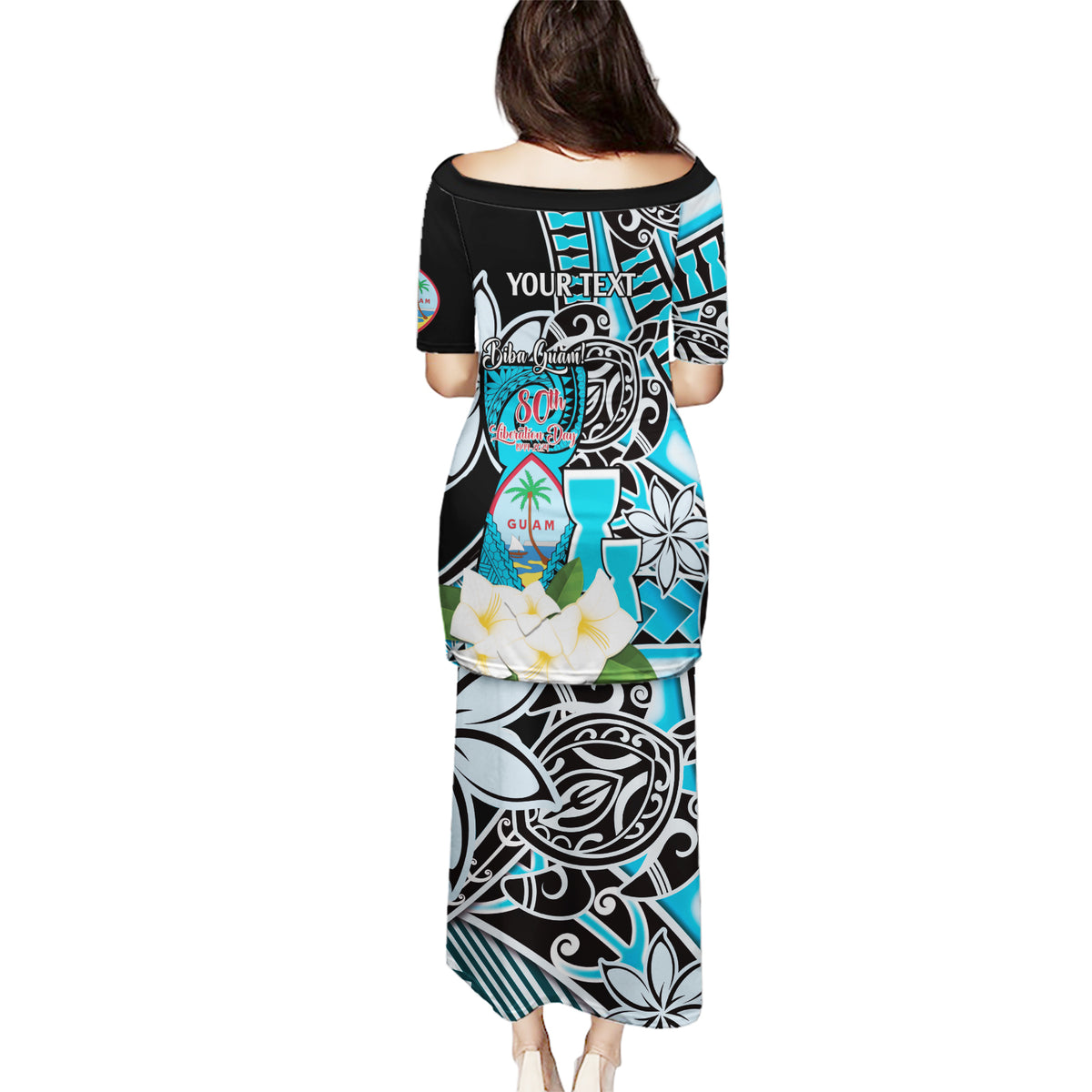 Personalised Guam Liberation Day Puletasi Chamorro Latte Stone With Guasali Flowers