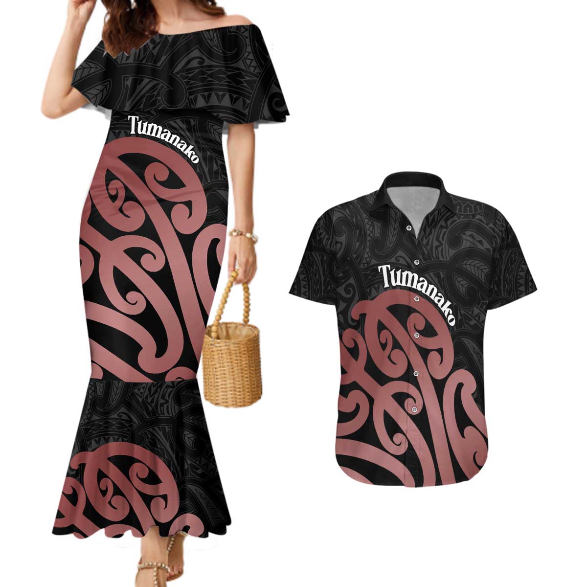 New Zealand Mangopare Tamanako Couples Matching Mermaid Dress and Hawaiian Shirt Aotearoa Maori