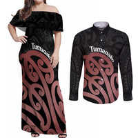 New Zealand Mangopare Tamanako Couples Matching Off Shoulder Maxi Dress and Long Sleeve Button Shirt Aotearoa Maori LT14 Brown - Polynesian Pride