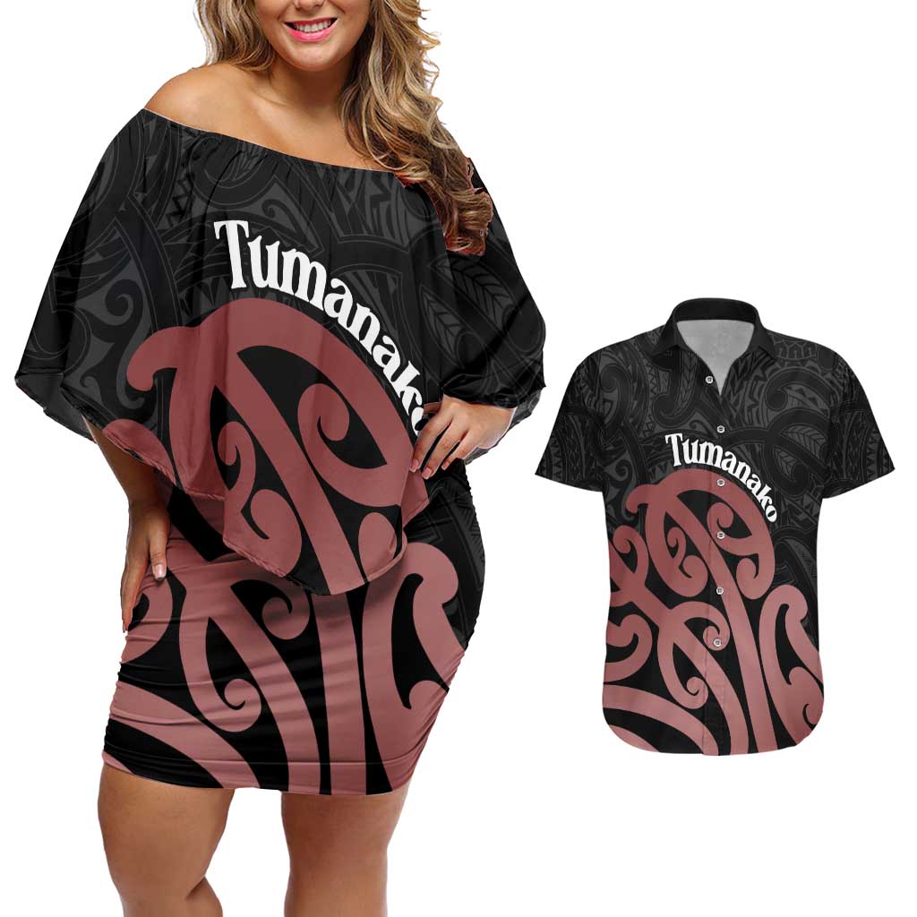 New Zealand Mangopare Tamanako Couples Matching Off Shoulder Short Dress and Hawaiian Shirt Aotearoa Maori