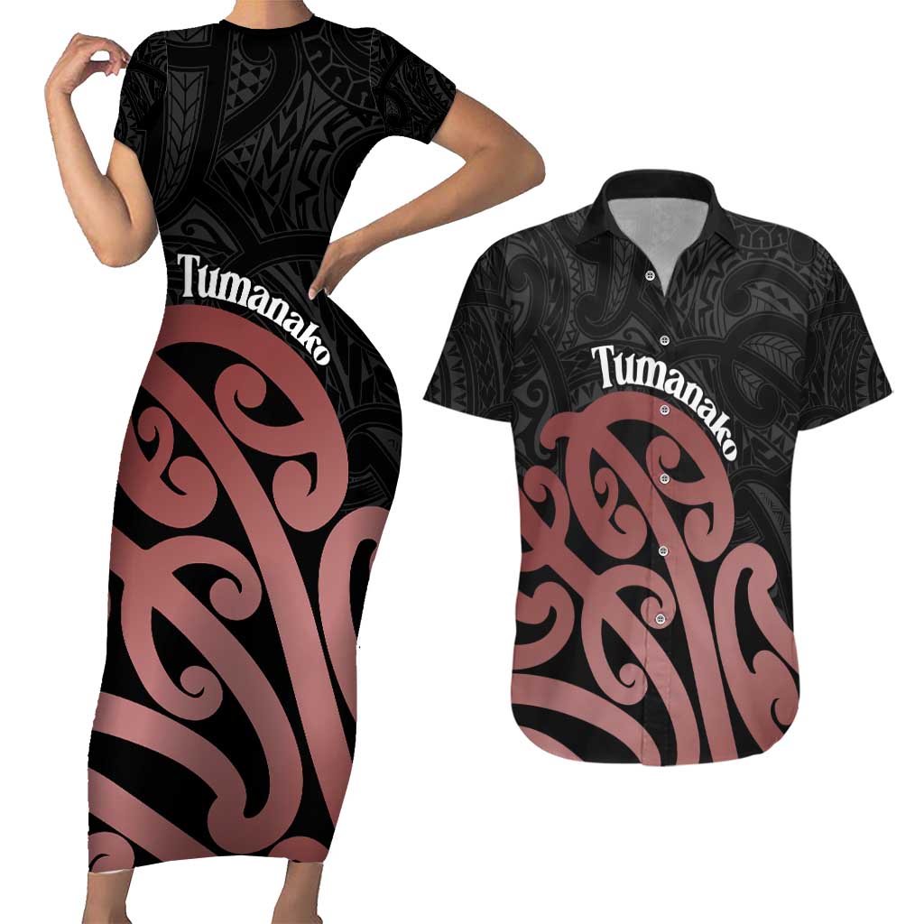 New Zealand Mangopare Tamanako Couples Matching Short Sleeve Bodycon Dress and Hawaiian Shirt Aotearoa Maori