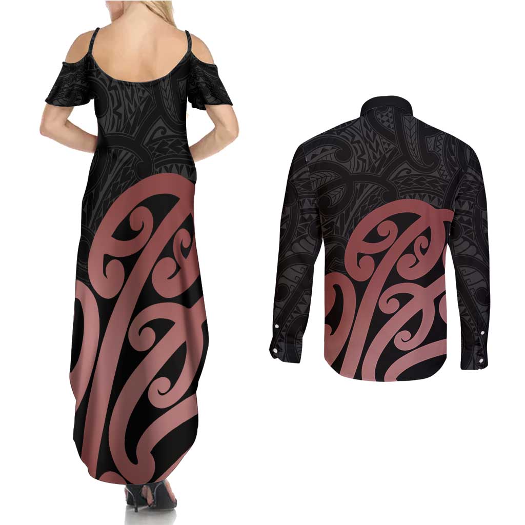 New Zealand Mangopare Tamanako Couples Matching Summer Maxi Dress and Long Sleeve Button Shirt Aotearoa Maori LT14 - Polynesian Pride