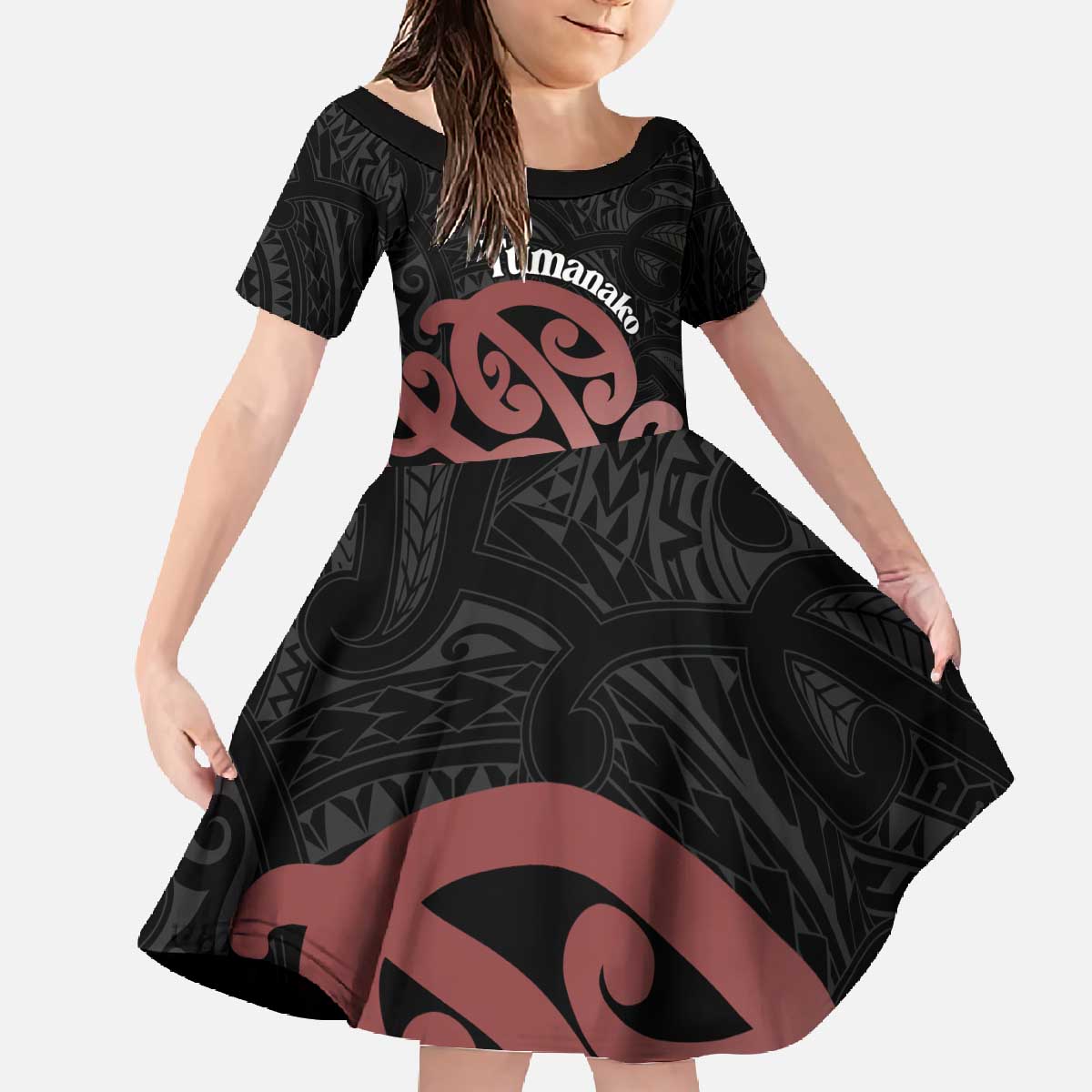 New Zealand Mangopare Tamanako Family Matching Off The Shoulder Long Sleeve Dress and Hawaiian Shirt Aotearoa Maori