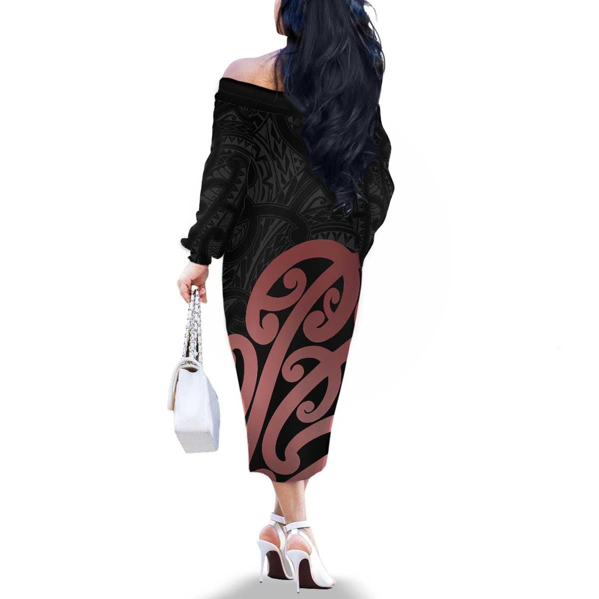 New Zealand Mangopare Tamanako Family Matching Off The Shoulder Long Sleeve Dress and Hawaiian Shirt Aotearoa Maori