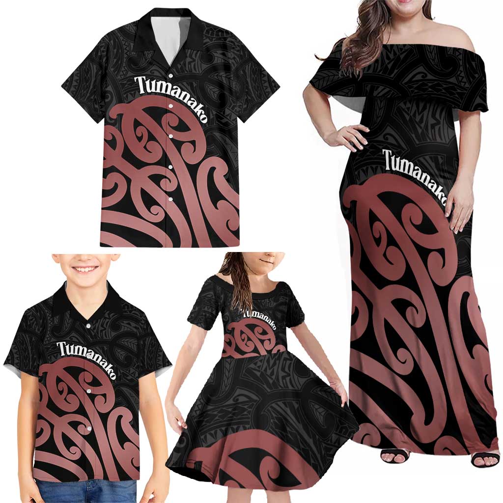 New Zealand Mangopare Tamanako Family Matching Off Shoulder Maxi Dress and Hawaiian Shirt Aotearoa Maori