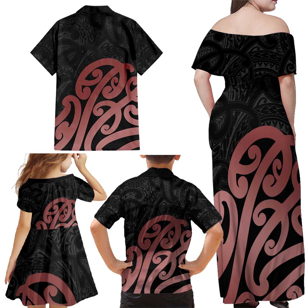 New Zealand Mangopare Tamanako Family Matching Off Shoulder Maxi Dress and Hawaiian Shirt Aotearoa Maori LT14 - Polynesian Pride