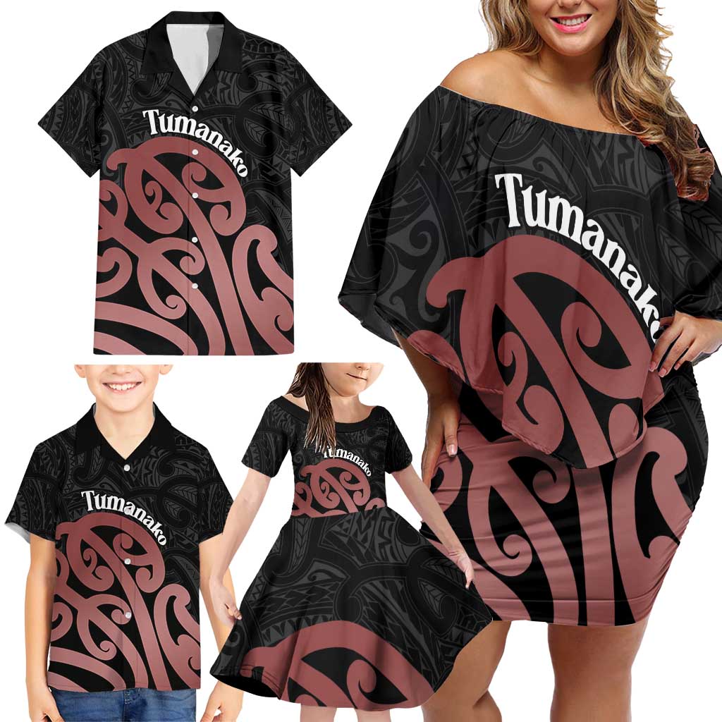 New Zealand Mangopare Tamanako Family Matching Off Shoulder Short Dress and Hawaiian Shirt Aotearoa Maori LT14 - Polynesian Pride