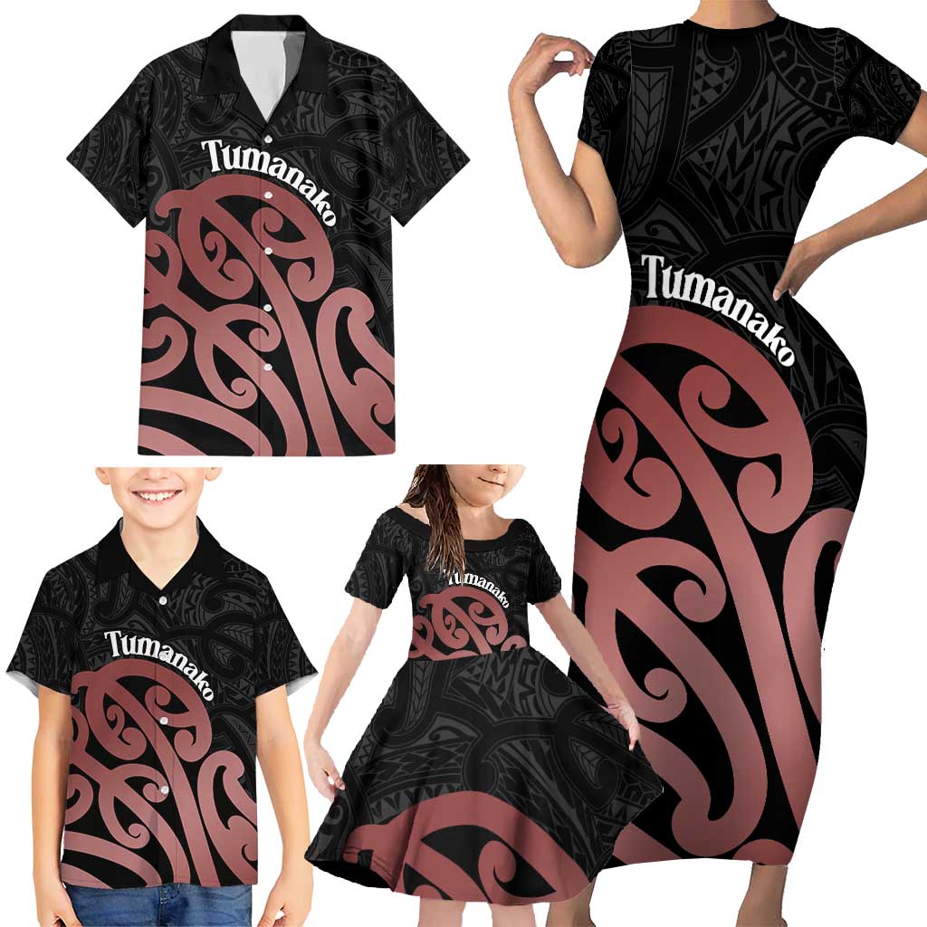 New Zealand Mangopare Tamanako Family Matching Short Sleeve Bodycon Dress and Hawaiian Shirt Aotearoa Maori
