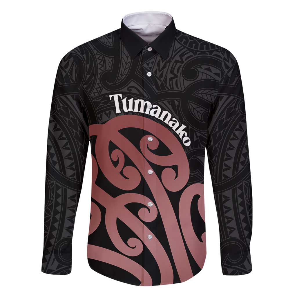 New Zealand Mangopare Tamanako Family Matching Summer Maxi Dress and Hawaiian Shirt Aotearoa Maori LT14 Dad's Shirt - Long Sleeve Brown - Polynesian Pride