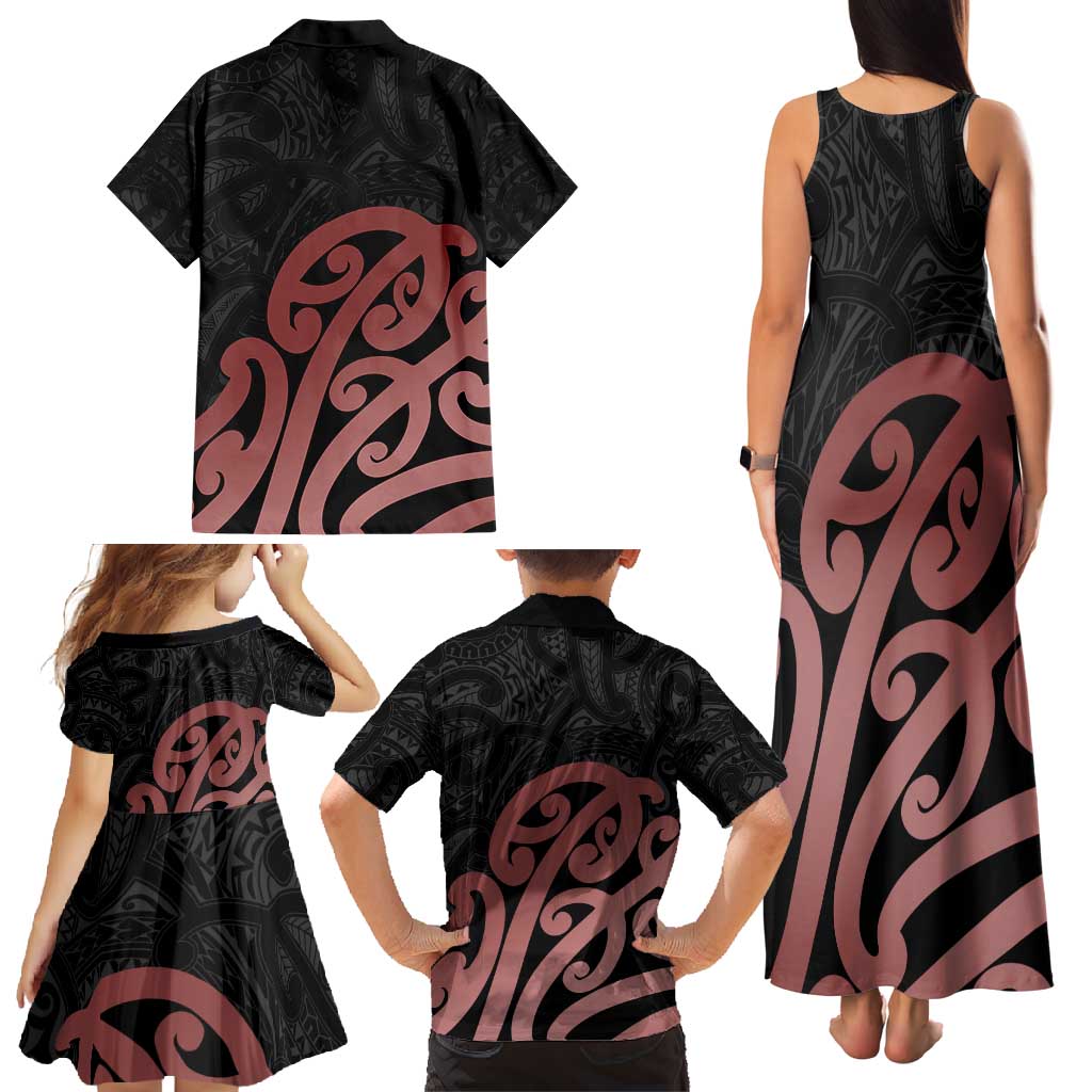 New Zealand Mangopare Tamanako Family Matching Tank Maxi Dress and Hawaiian Shirt Aotearoa Maori