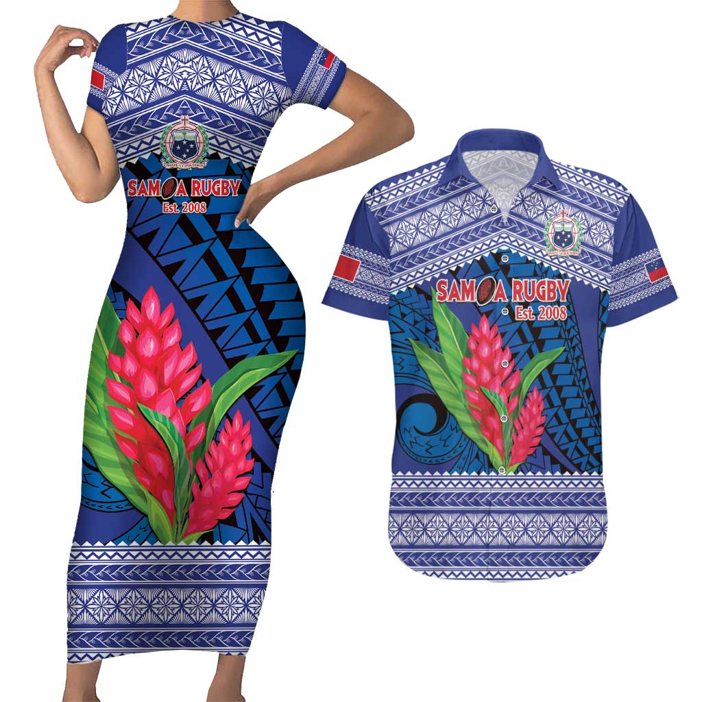 Custom Samoa Rugby Couples Matching Short Sleeve Bodycon Dress and Hawaiian Shirt 2024 Go Champions Samoan Gingers