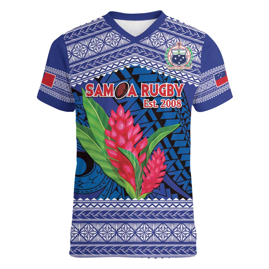 Custom Samoa Rugby Women V-Neck T-Shirt 2024 Go Champions Samoan Gingers