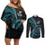 New Zealand Archery Couples Matching Off Shoulder Short Dress and Long Sleeve Button Shirt Aotearoa Silver Fern Maori - Polynesian Pride