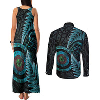 New Zealand Archery Couples Matching Tank Maxi Dress and Long Sleeve Button Shirt Aotearoa Silver Fern Maori LT14 - Polynesian Pride