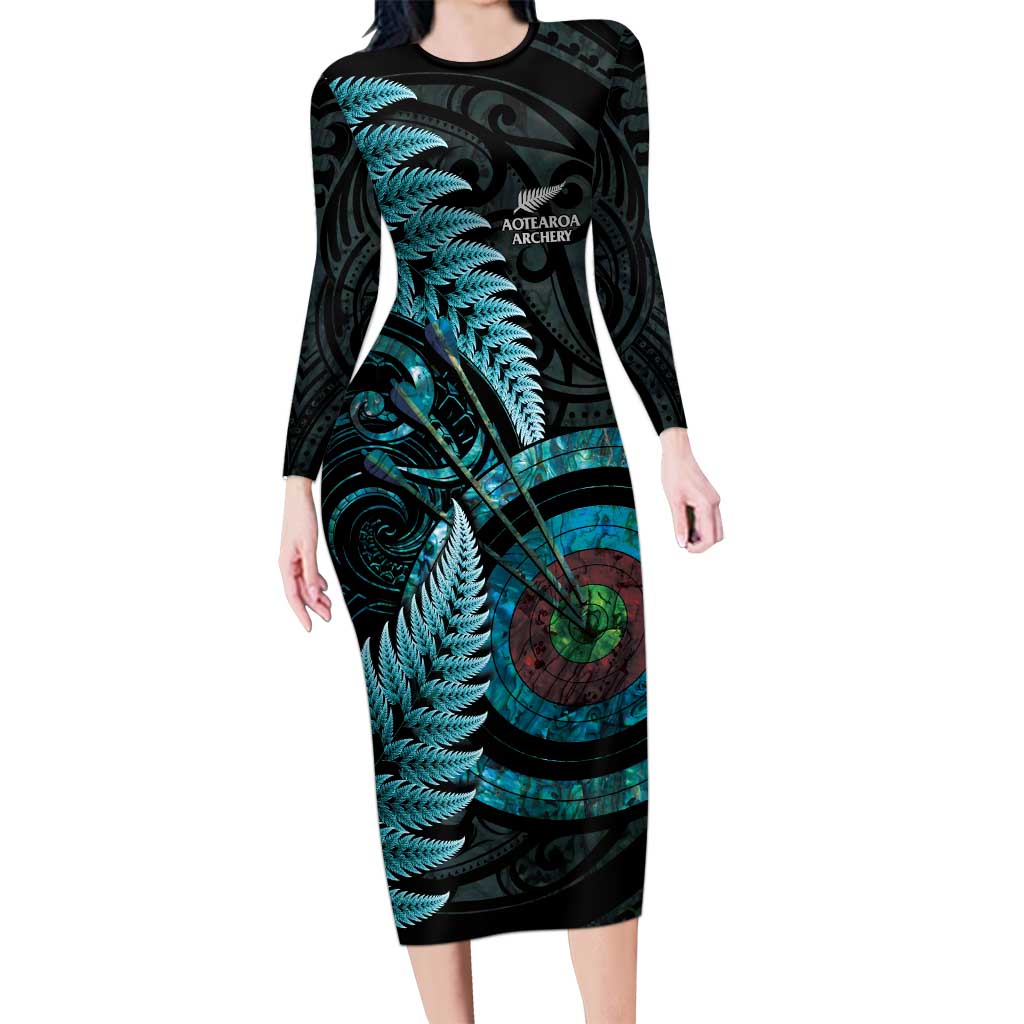 New Zealand Archery Family Matching Long Sleeve Bodycon Dress and Hawaiian Shirt Aotearoa Silver Fern Maori - Polynesian Pride