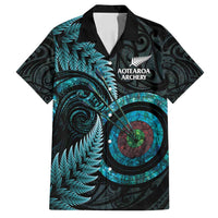 New Zealand Archery Family Matching Off Shoulder Short Dress and Hawaiian Shirt Aotearoa Silver Fern Maori LT14 Dad's Shirt - Short Sleeve Turquoise - Polynesian Pride