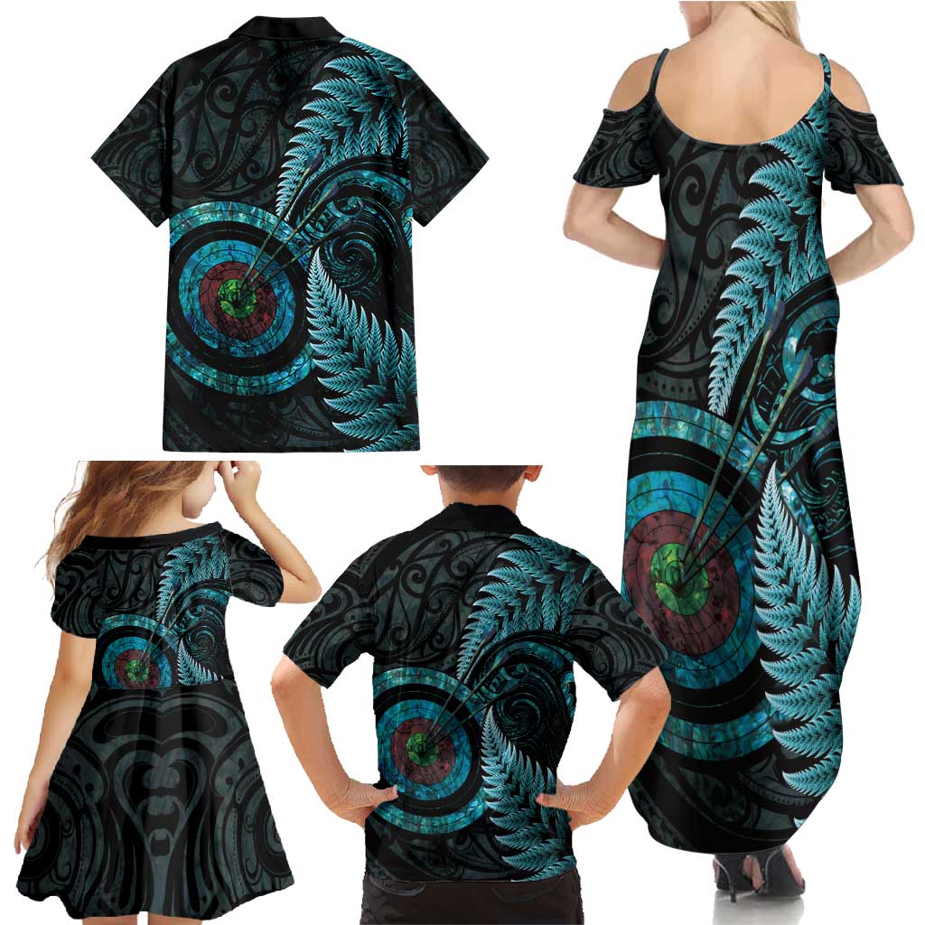 New Zealand Archery Family Matching Summer Maxi Dress and Hawaiian Shirt Aotearoa Silver Fern Maori LT14 - Polynesian Pride