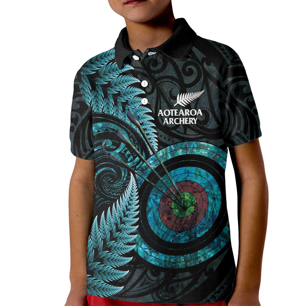 New Zealand Archery Kid Polo Shirt Aotearoa Silver Fern Maori - Polynesian Pride