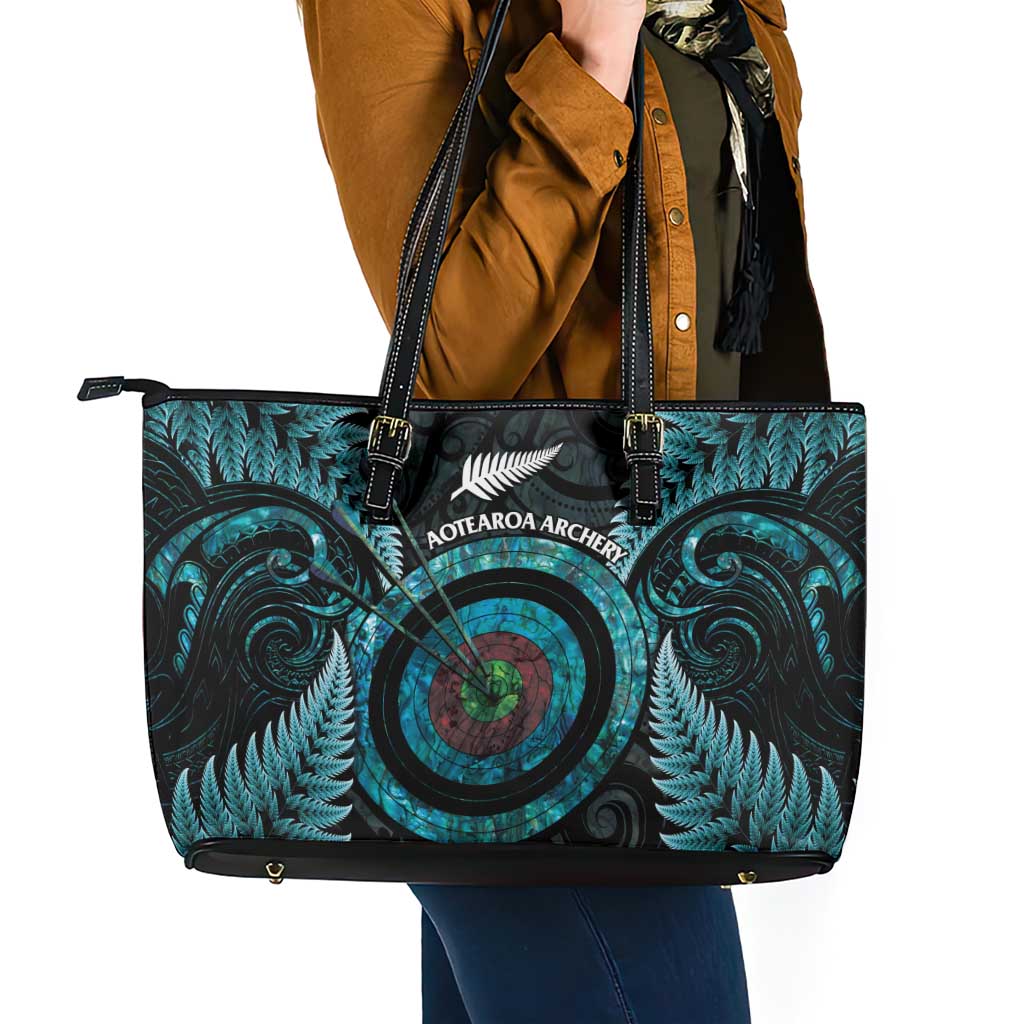 New Zealand Archery Leather Tote Bag Aotearoa Silver Fern Maori - Polynesian Pride