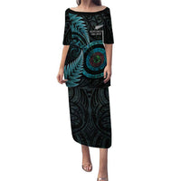 New Zealand Archery Puletasi Aotearoa Silver Fern Maori LT14 Long Dress Turquoise - Polynesian Pride