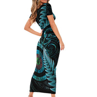 New Zealand Archery Short Sleeve Bodycon Dress Aotearoa Silver Fern Maori - Polynesian Pride