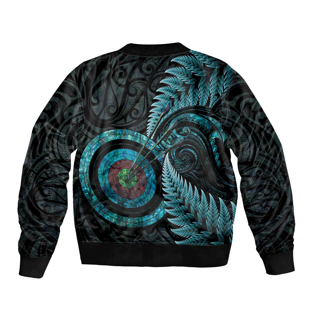 New Zealand Archery Sleeve Zip Bomber Jacket Aotearoa Silver Fern Maori LT14 - Polynesian Pride