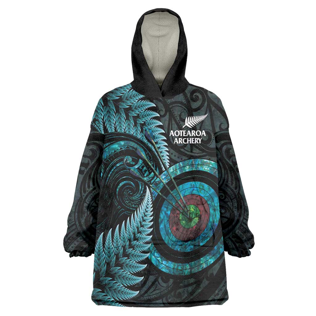 New Zealand Archery Wearable Blanket Hoodie Aotearoa Silver Fern Maori - Polynesian Pride