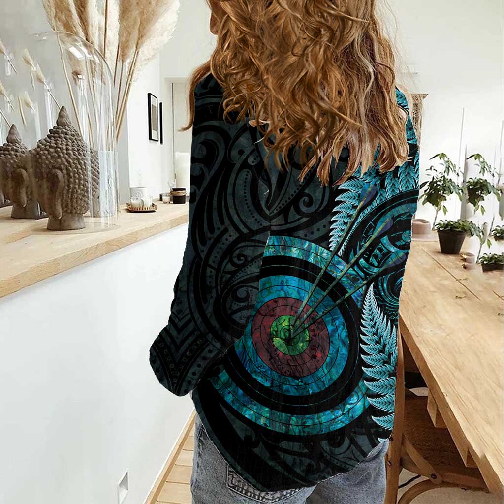 New Zealand Archery Women Casual Shirt Aotearoa Silver Fern Maori - Polynesian Pride