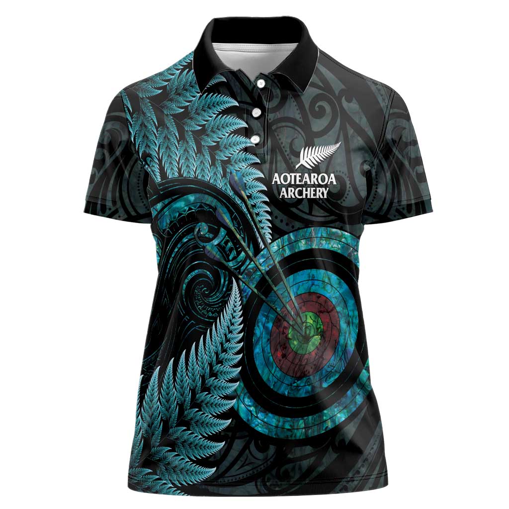New Zealand Archery Women Polo Shirt Aotearoa Silver Fern Maori - Polynesian Pride