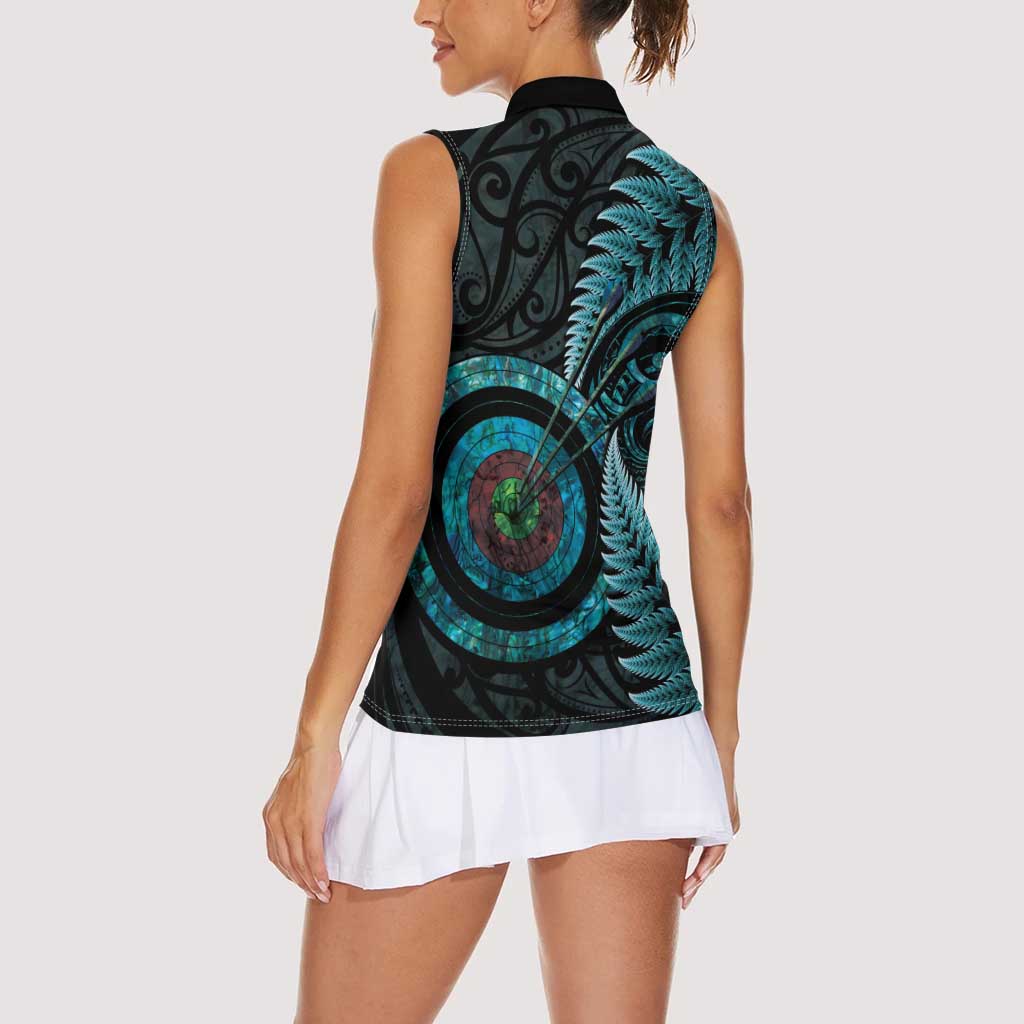 New Zealand Archery Women Sleeveless Polo Shirt Aotearoa Silver Fern Maori LT14 - Polynesian Pride