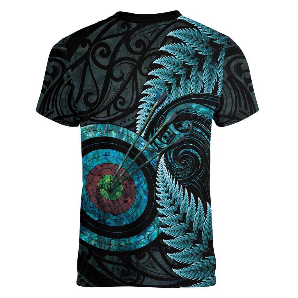 New Zealand Archery Women V-Neck T-Shirt Aotearoa Silver Fern Maori LT14 - Polynesian Pride