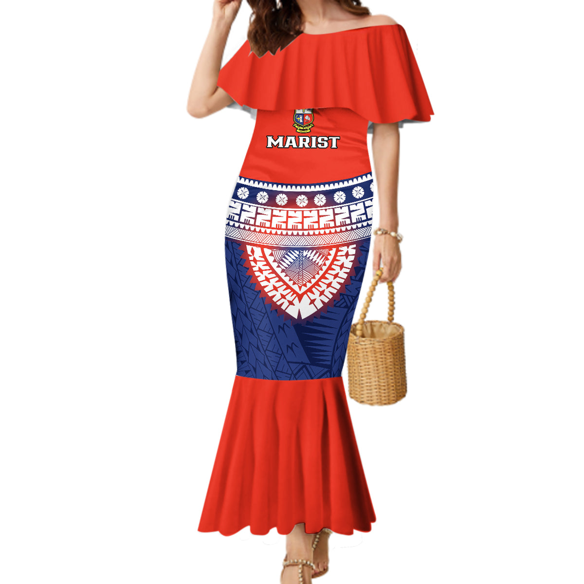 Fiji School Mermaid Dress Marist Brothers Fijian Tapa Pattern LT14 Women Blue - Polynesian Pride