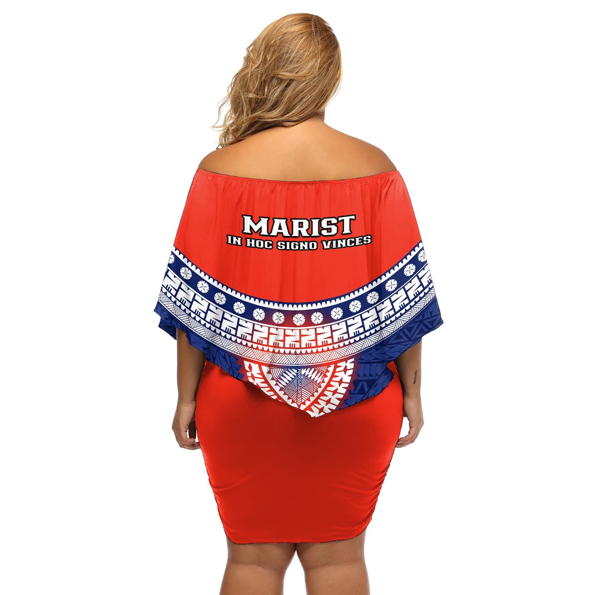 Fiji School Off Shoulder Short Dress Marist Brothers Fijian Tapa Pattern LT14 - Polynesian Pride