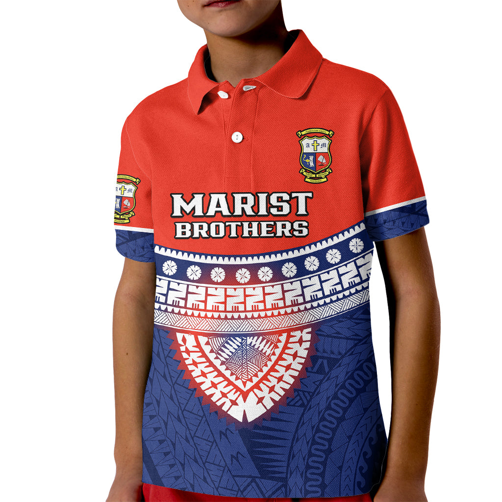 Custom Fiji School Kid Polo Shirt Marist Brothers Fijian Tapa Pattern LT14 Kid Blue - Polynesian Pride