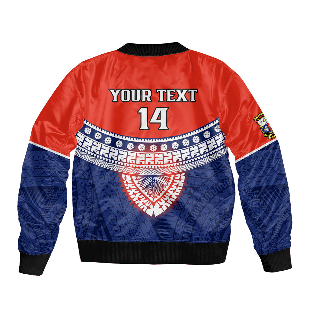 Custom Fiji School Sleeve Zip Bomber Jacket Marist Brothers Fijian Tapa Pattern LT14 - Polynesian Pride