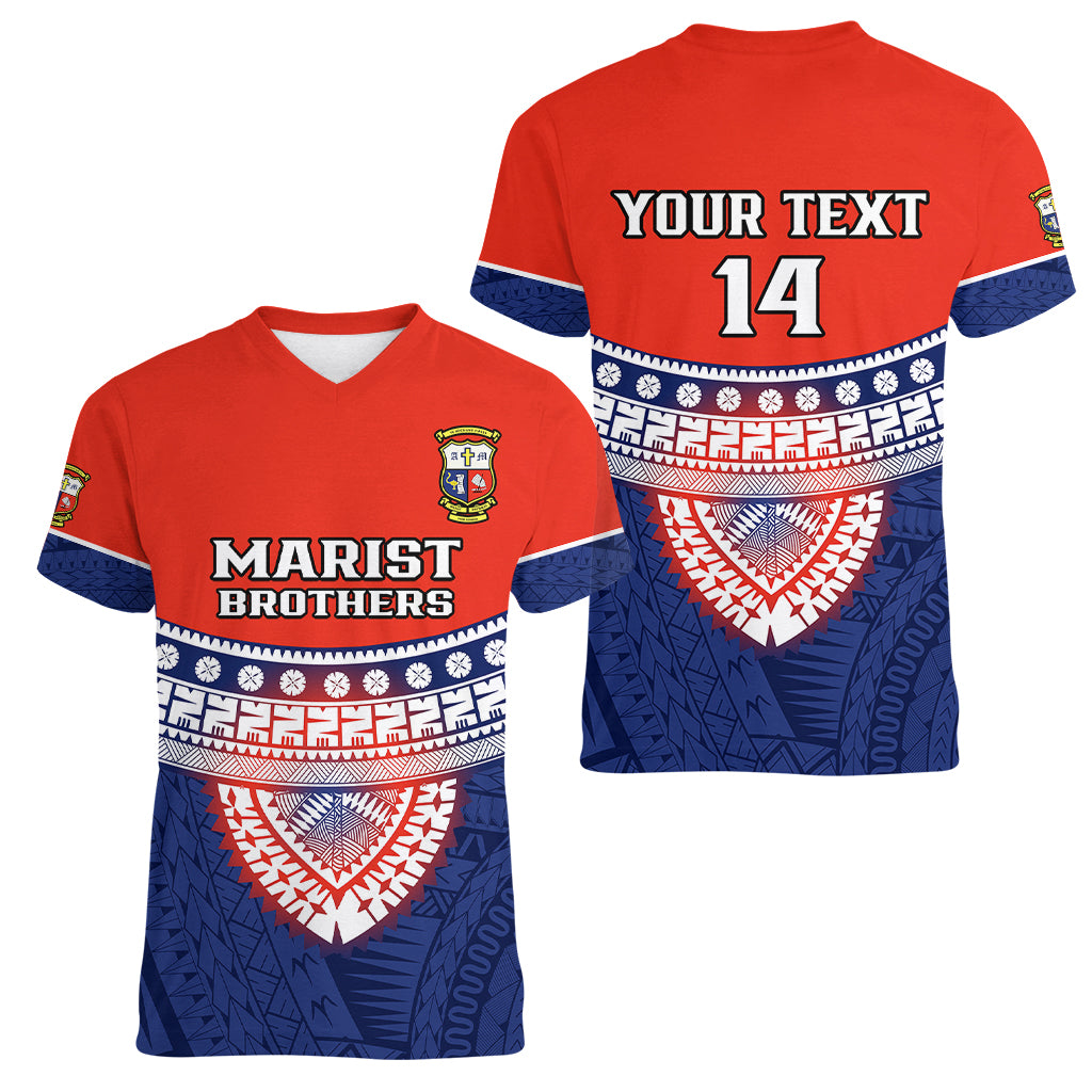 Custom Fiji School Women V Neck T Shirt Marist Brothers Fijian Tapa Pattern LT14 - Polynesian Pride
