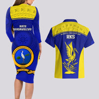 Fiji School Couples Matching Long Sleeve Bodycon Dress and Hawaiian Shirt Ratu Kadavulevu Heron With Fijian Tapa LT14 - Polynesian Pride