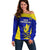 Fiji School Off Shoulder Sweater Ratu Kadavulevu Heron With Fijian Tapa LT14 Women Gold - Polynesian Pride