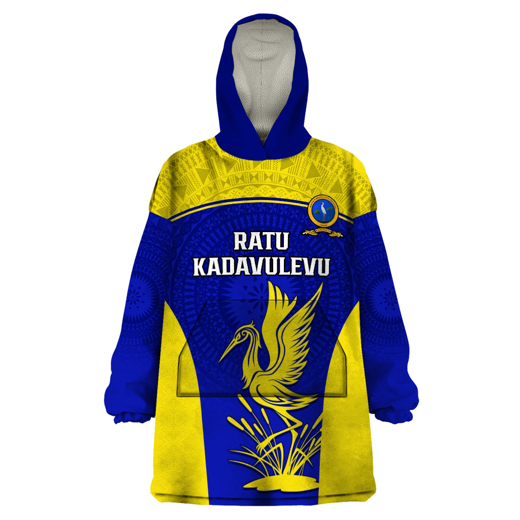 Fiji School Wearable Blanket Hoodie Ratu Kadavulevu Heron With Fijian Tapa LT14 One Size Gold - Polynesian Pride