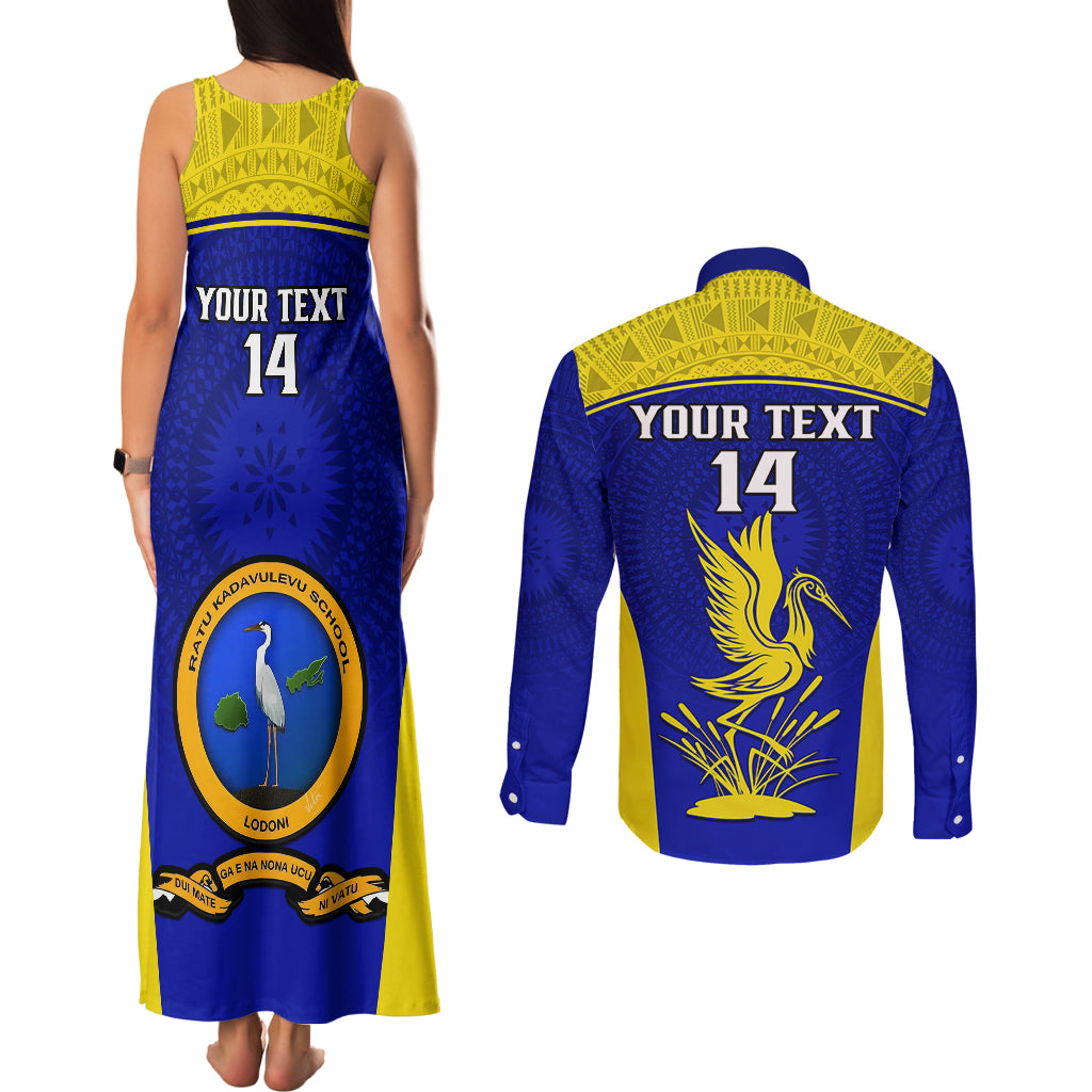 Custom Fiji School Couples Matching Tank Maxi Dress and Long Sleeve Button Shirts Ratu Kadavulevu Heron With Fijian Tapa LT14 - Polynesian Pride