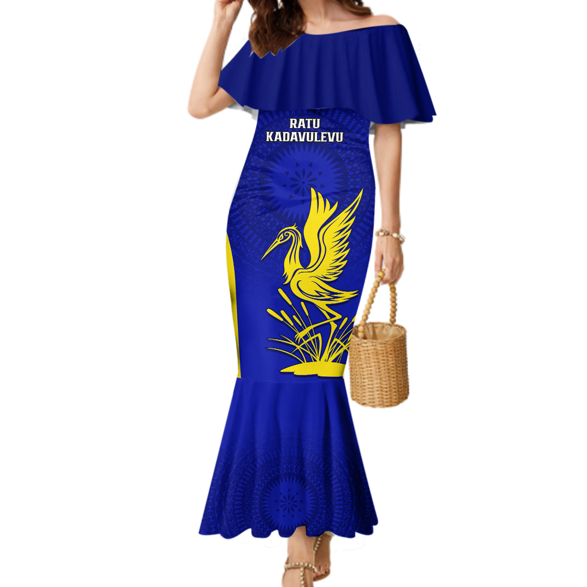 Custom Fiji School Mermaid Dress Ratu Kadavulevu Heron With Fijian Tapa LT14 Women Gold - Polynesian Pride