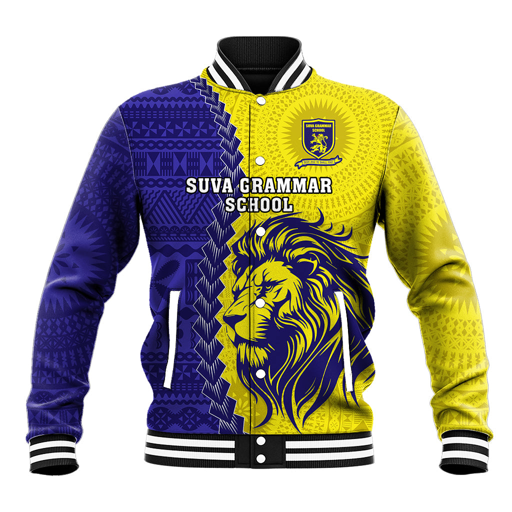 Fiji School Baseball Jacket Suva Grammar Lions With Fijian Tapa LT14 Unisex Gold - Polynesian Pride